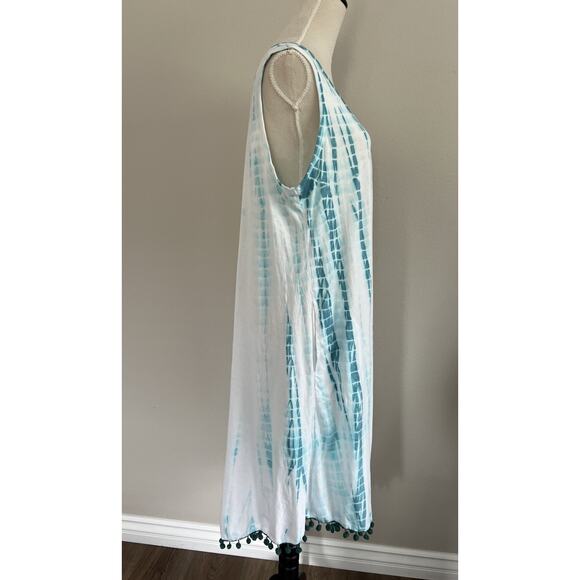 Soft Surroundings Tank Dress Women 1X Tie Dye Pom Pom Hem Pockets Casual Hippie - Picture 3 of 12